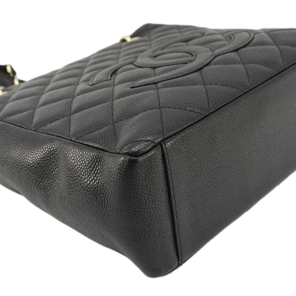 Chanel Petite Quilted Caviar Leather Shopping Tote Shoulder Bag Black