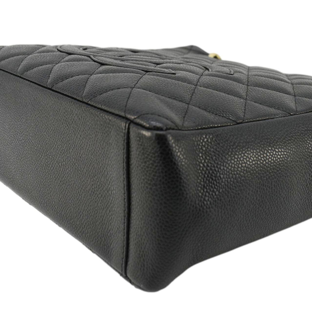 Chanel Petite Quilted Caviar Leather Shopping Tote Shoulder Bag Black
