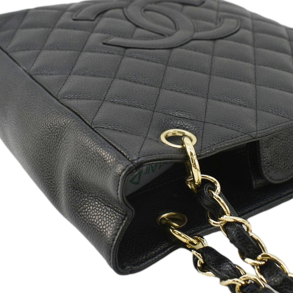 Chanel Petite Quilted Caviar Leather Shopping Tote Shoulder Bag Black