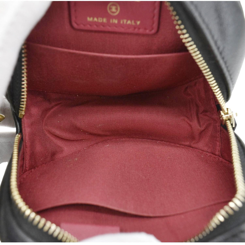 Chanel 19 Round Quilted Leather Clutch Crossbody Bag Black