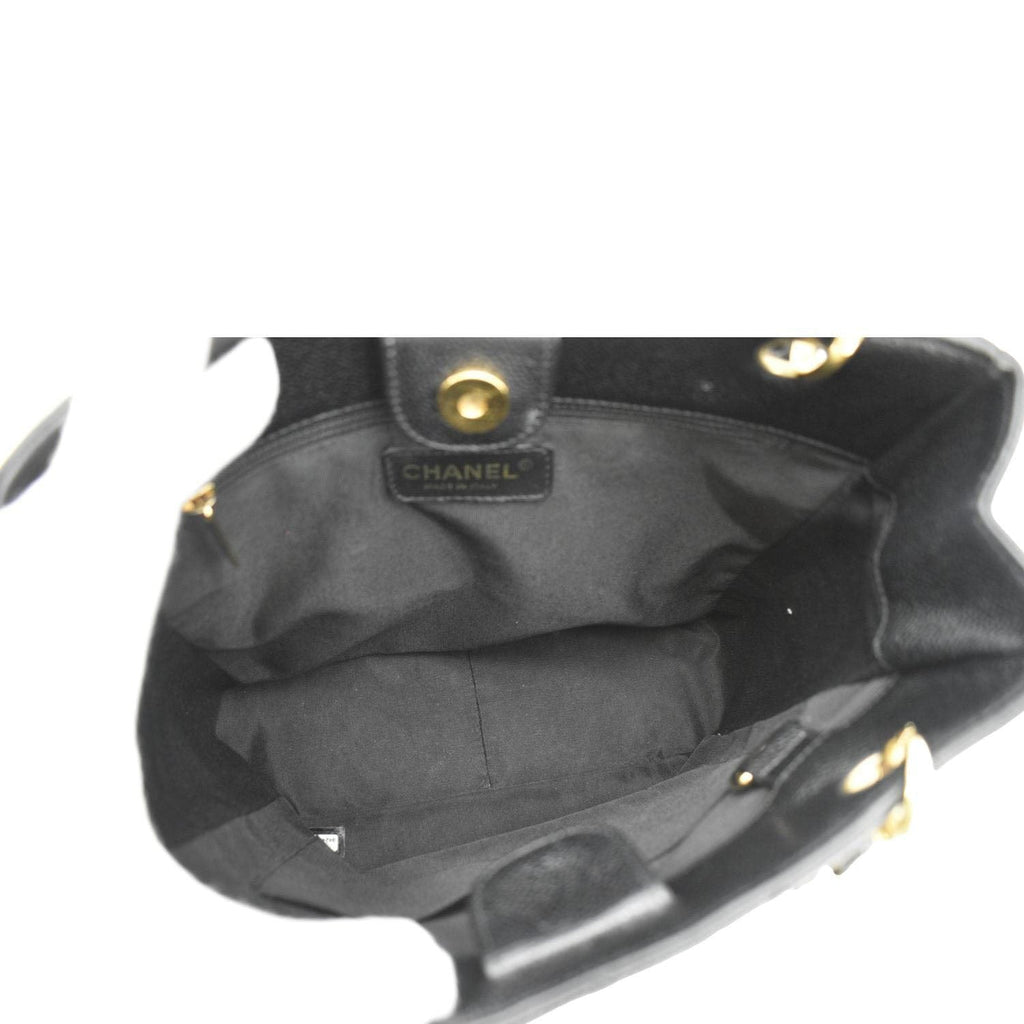 Chanel Petite Quilted Caviar Leather Shopping Tote Shoulder Bag Black