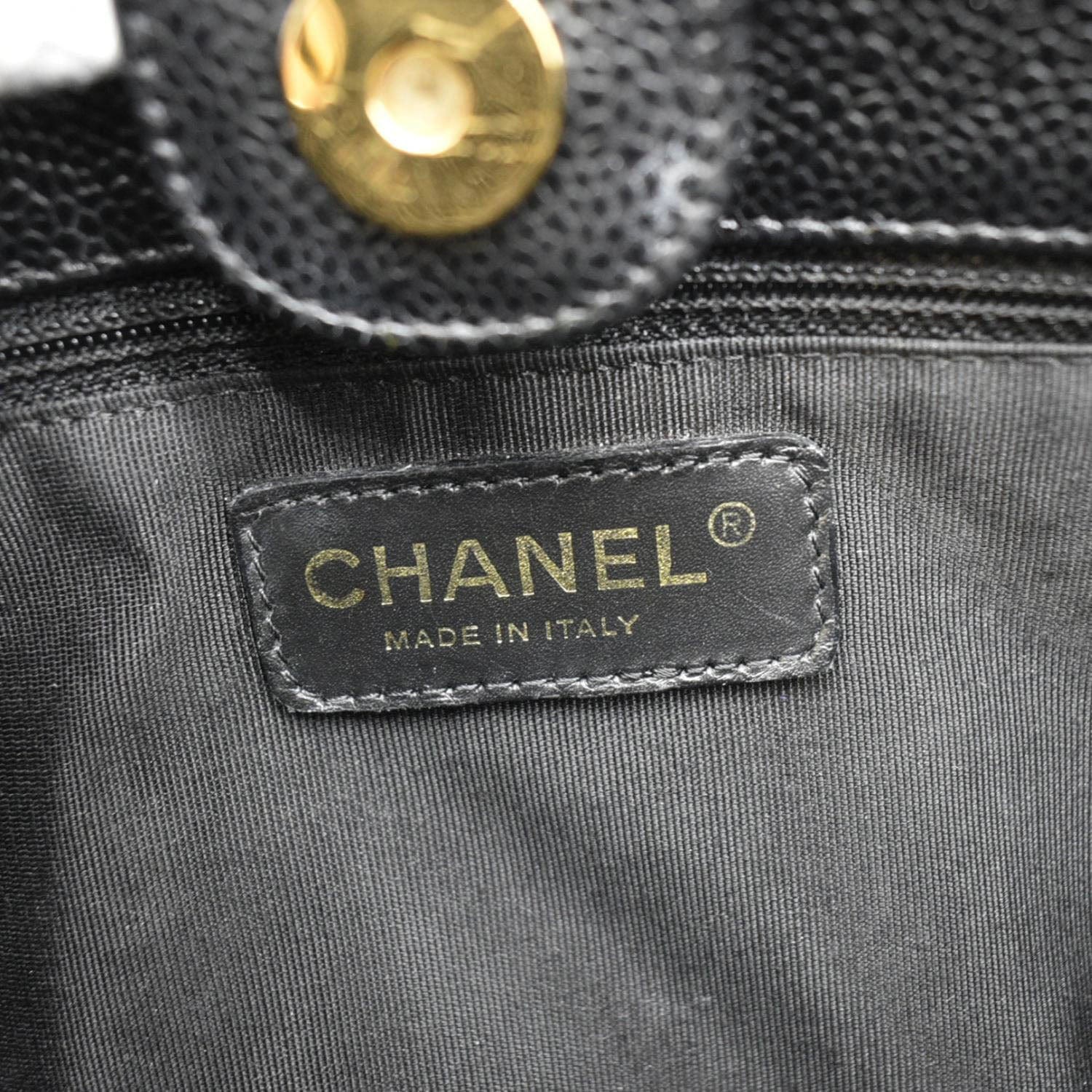 Chanel Petite Quilted Caviar Leather Shopping Tote Shoulder Bag Black