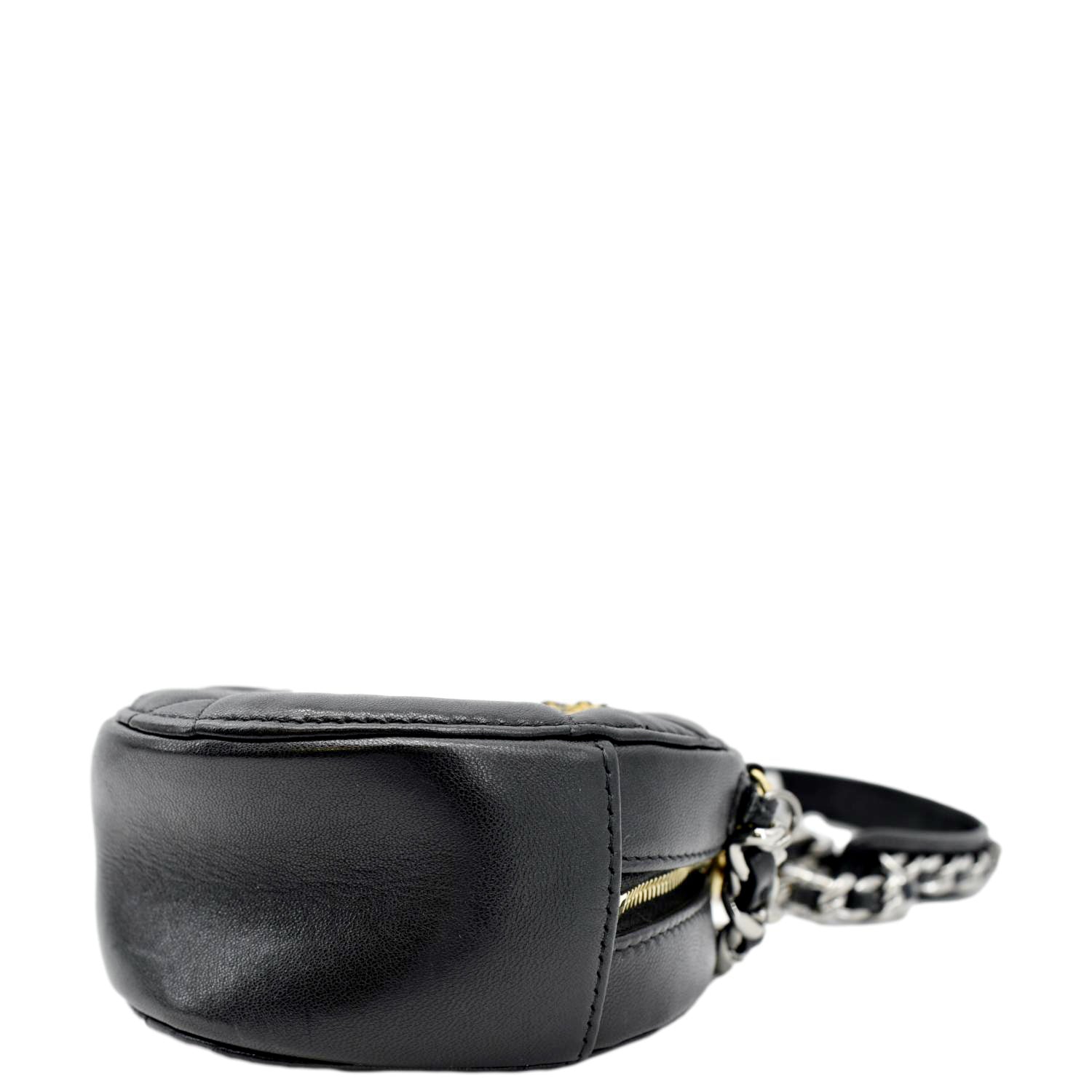 Chanel 19 Round Quilted Leather Clutch Crossbody Bag Black