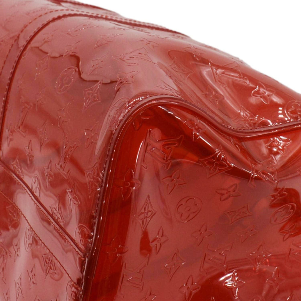 LOUIS VUITTON Keepall 50 Bandouliere Transparent PVC Travel Bag Red