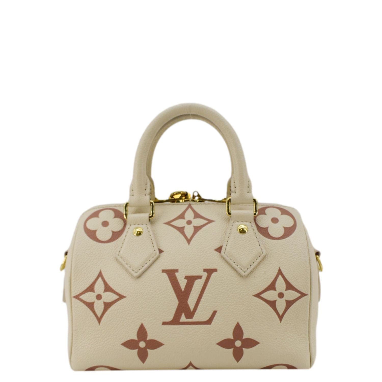 LOUIS VUITTON Speedy 20 Bandouliere Giant Monogram Empreinte Leather Shoulder Bag Cream