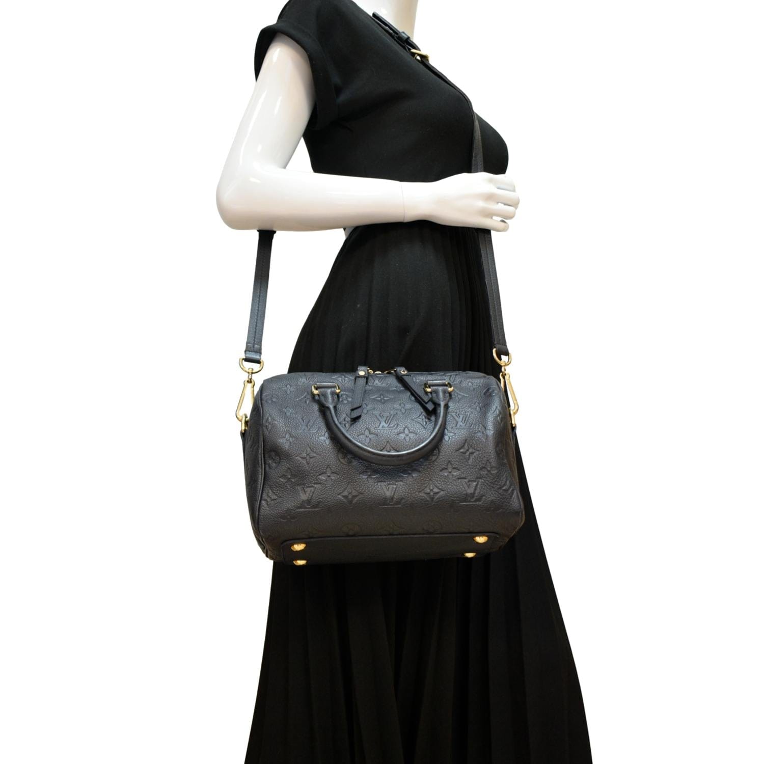 LOUIS VUITTON Speedy Bandouliere 25 Empreinte Leather Shoulder Bag Black
