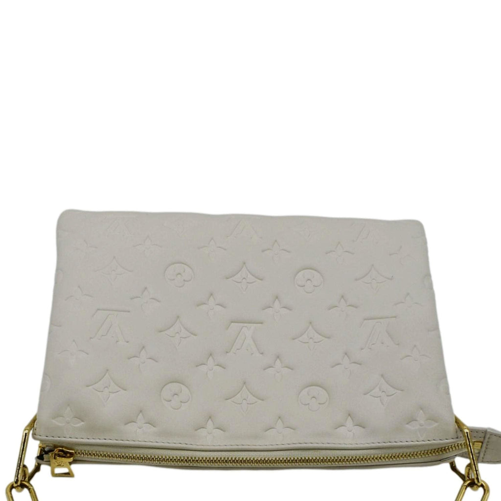 LOUIS VUITTON Coussin PM Monogram Embossed Leather Shoulder Bag White