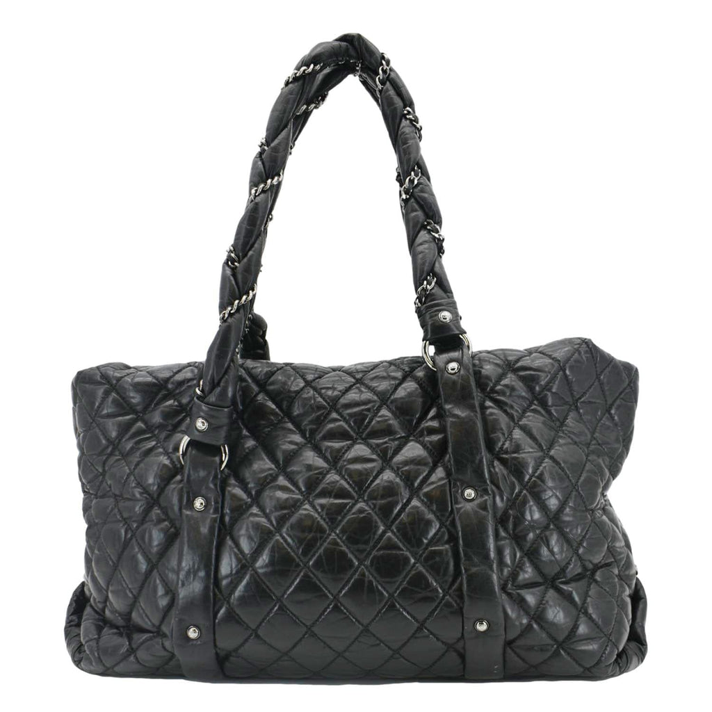 Chanel Distressed  Ligne Braid Calfskin Leather Tote Bag Black