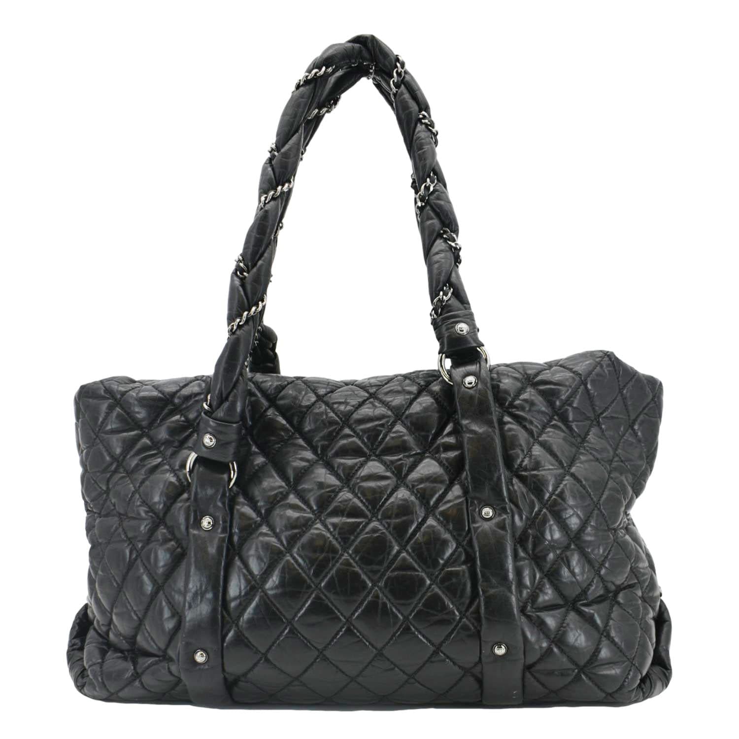 Chanel Distressed  Ligne Braid Calfskin Leather Tote Bag Black