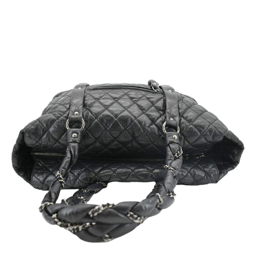 Chanel Distressed  Ligne Braid Calfskin Leather Tote Bag Black