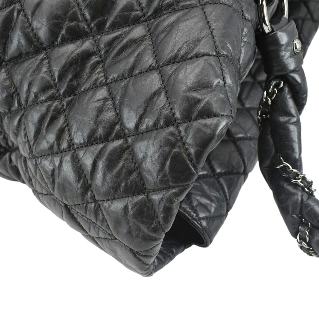 Chanel Distressed  Ligne Braid Calfskin Leather Tote Bag Black