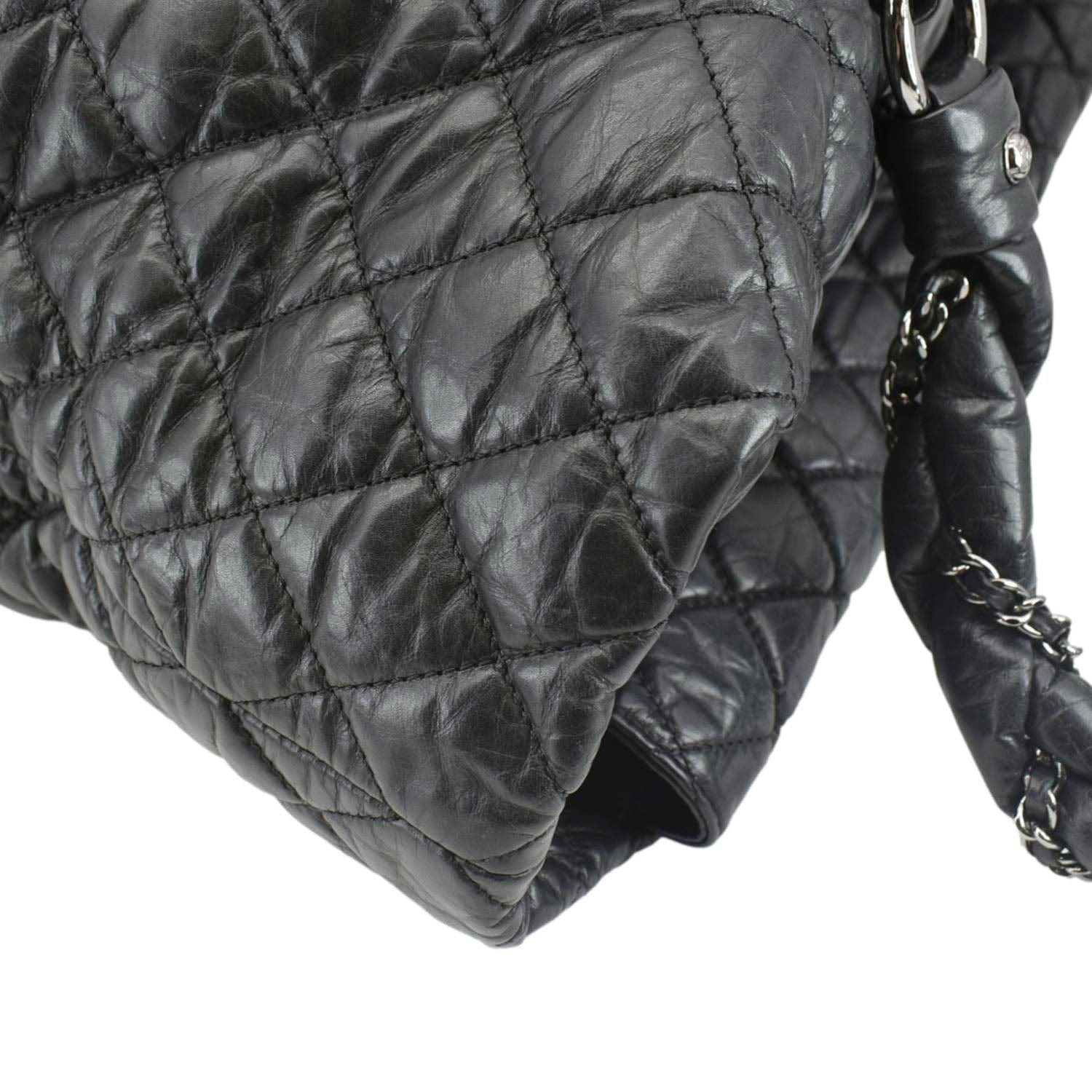 Chanel Distressed  Ligne Braid Calfskin Leather Tote Bag Black