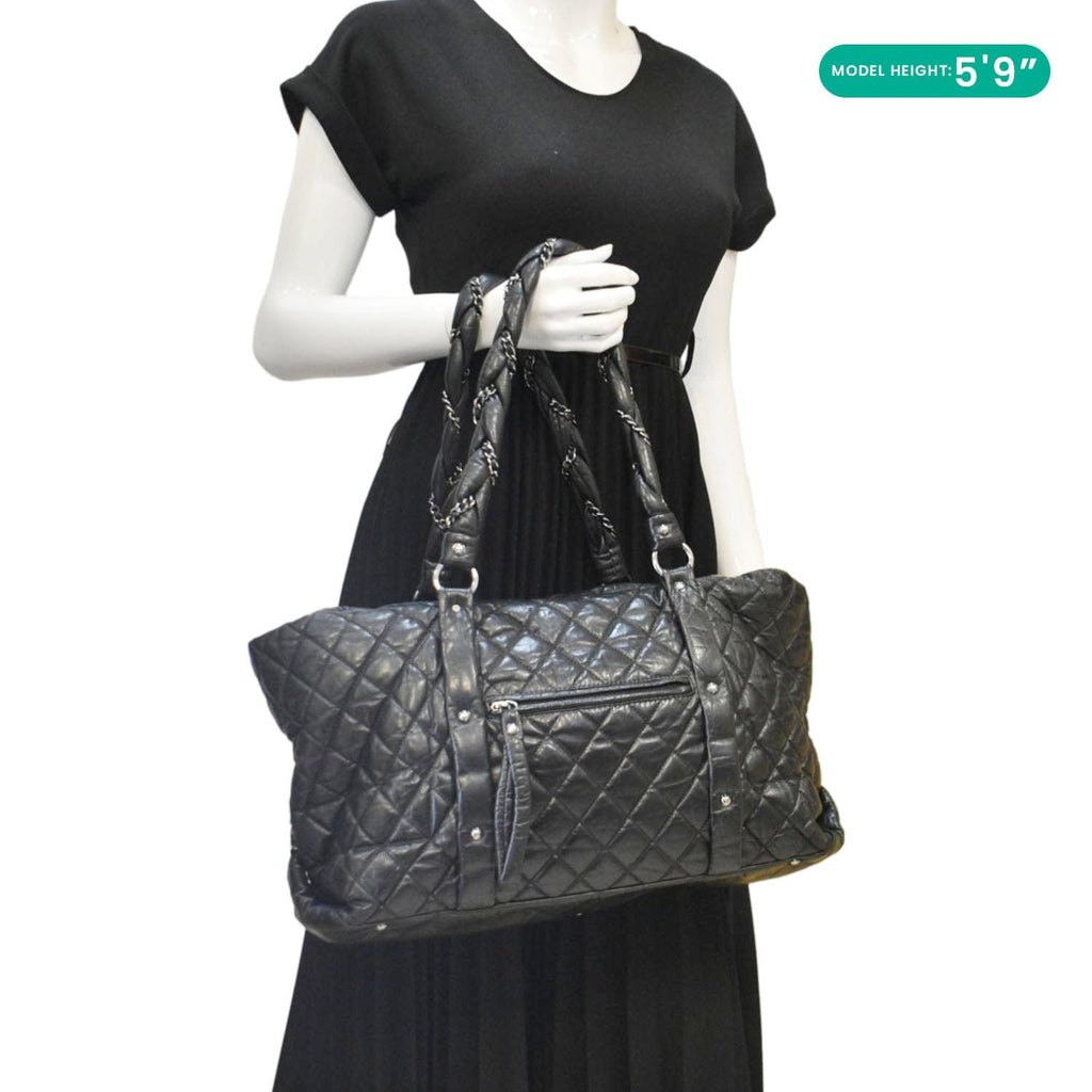 Chanel Distressed  Ligne Braid Calfskin Leather Tote Bag Black