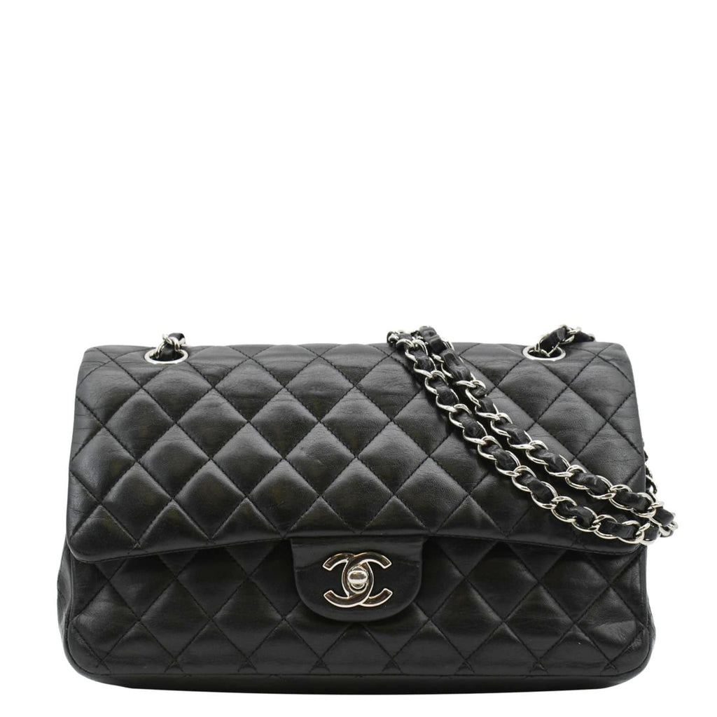 Chanel Classic Medium Double Flap Quilted Leather Shoulder Bag Black