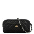 Chanel Front Pocket Quilted Caviar Leather Chain Shoulder Bag Black