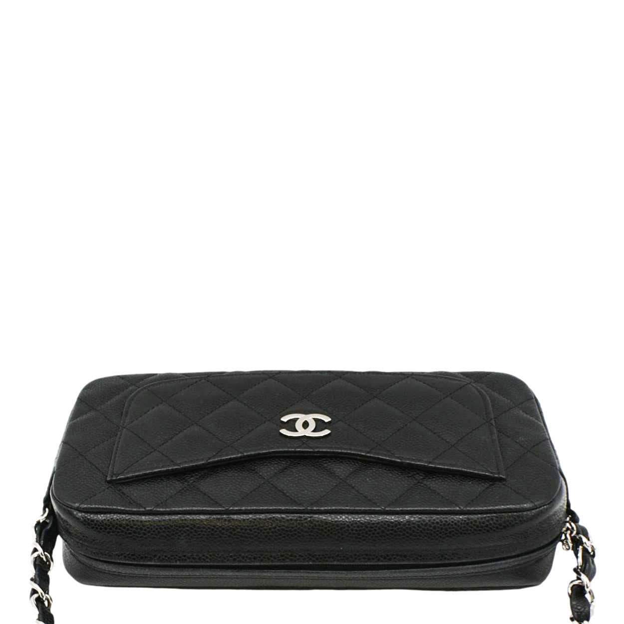 Chanel Front Pocket Quilted Caviar Leather Chain Shoulder Bag Black