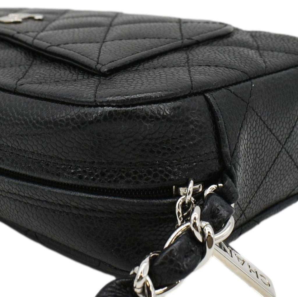 Chanel Front Pocket Quilted Caviar Leather Chain Shoulder Bag Black