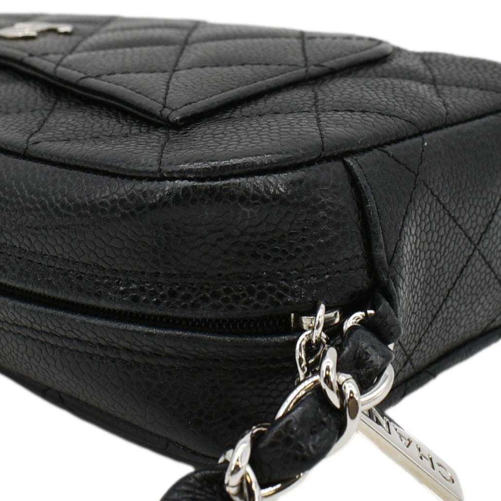 Chanel Front Pocket Quilted Caviar Leather Chain Shoulder Bag Black