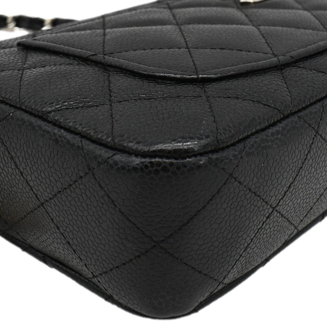 Chanel Front Pocket Quilted Caviar Leather Chain Shoulder Bag Black