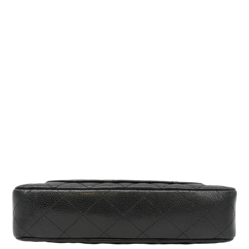 Chanel Front Pocket Quilted Caviar Leather Chain Shoulder Bag Black