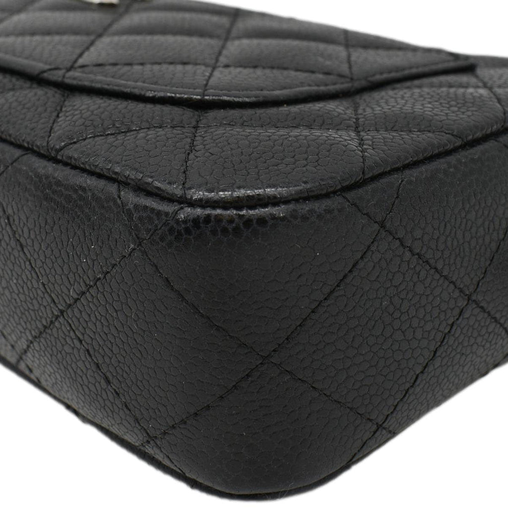 Chanel Front Pocket Quilted Caviar Leather Chain Shoulder Bag Black