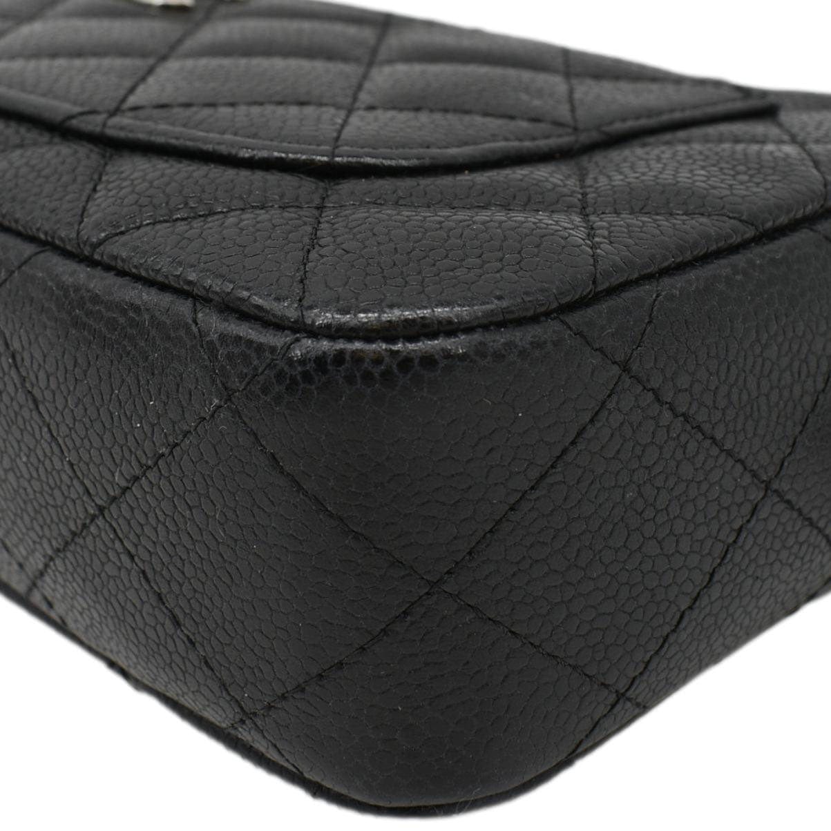 Chanel Front Pocket Quilted Caviar Leather Chain Shoulder Bag Black