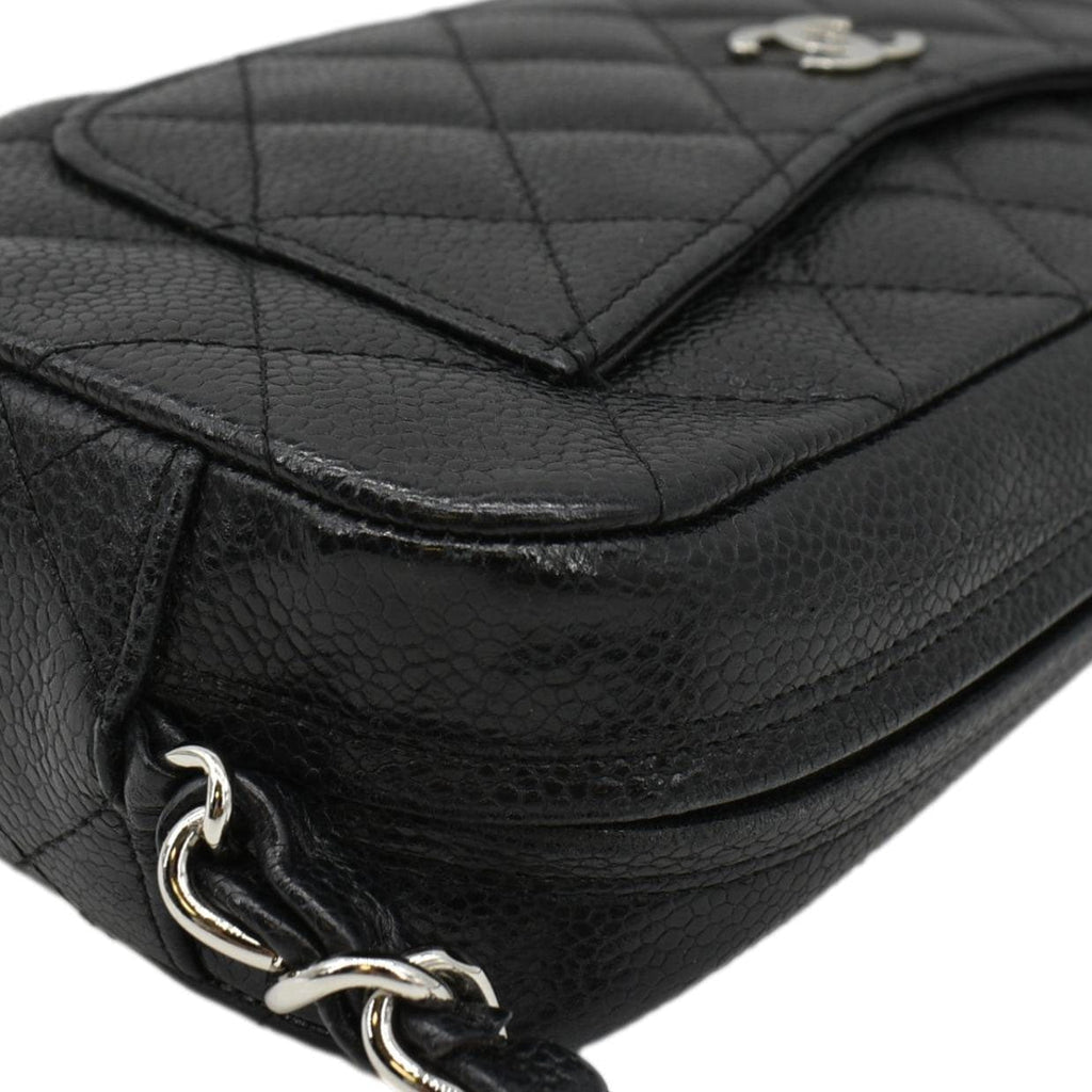 Chanel Front Pocket Quilted Caviar Leather Chain Shoulder Bag Black