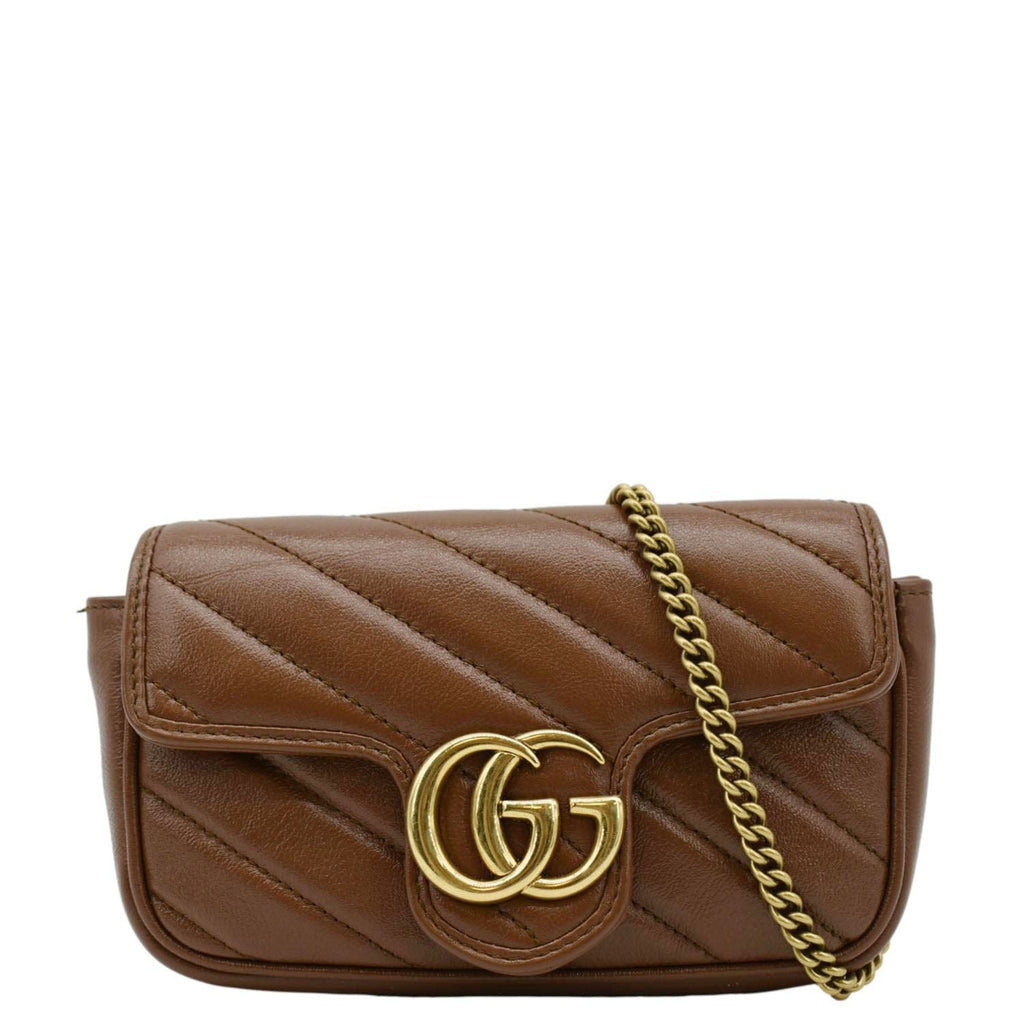 GUCCI Gucci Marmont Super Mini Matelasse Leather Shoulder Bag Brown 476433
