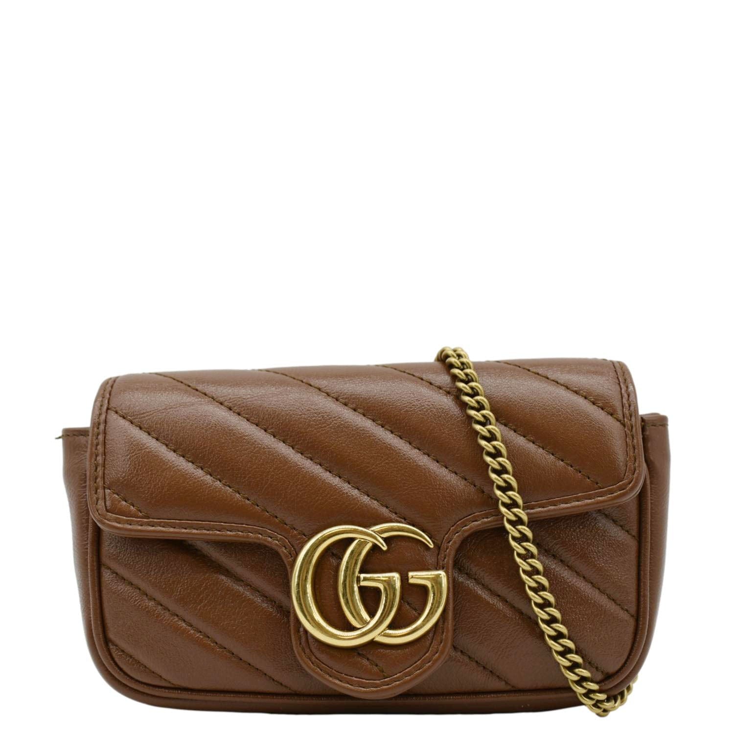 GUCCI Gucci Marmont Super Mini Matelasse Leather Shoulder Bag Brown 476433
