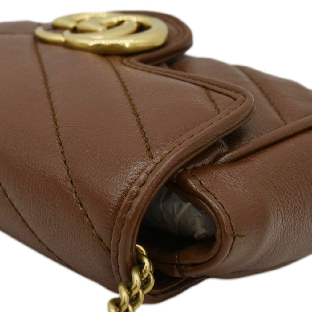 GUCCI Gucci Marmont Super Mini Matelasse Leather Shoulder Bag Brown 476433