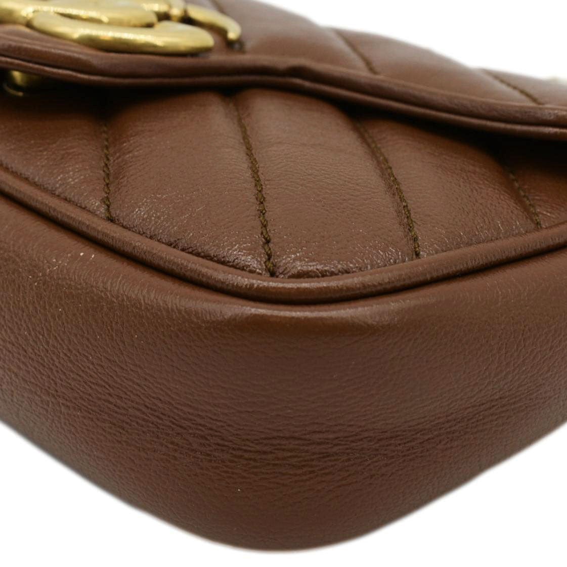 GUCCI Gucci Marmont Super Mini Matelasse Leather Shoulder Bag Brown 476433
