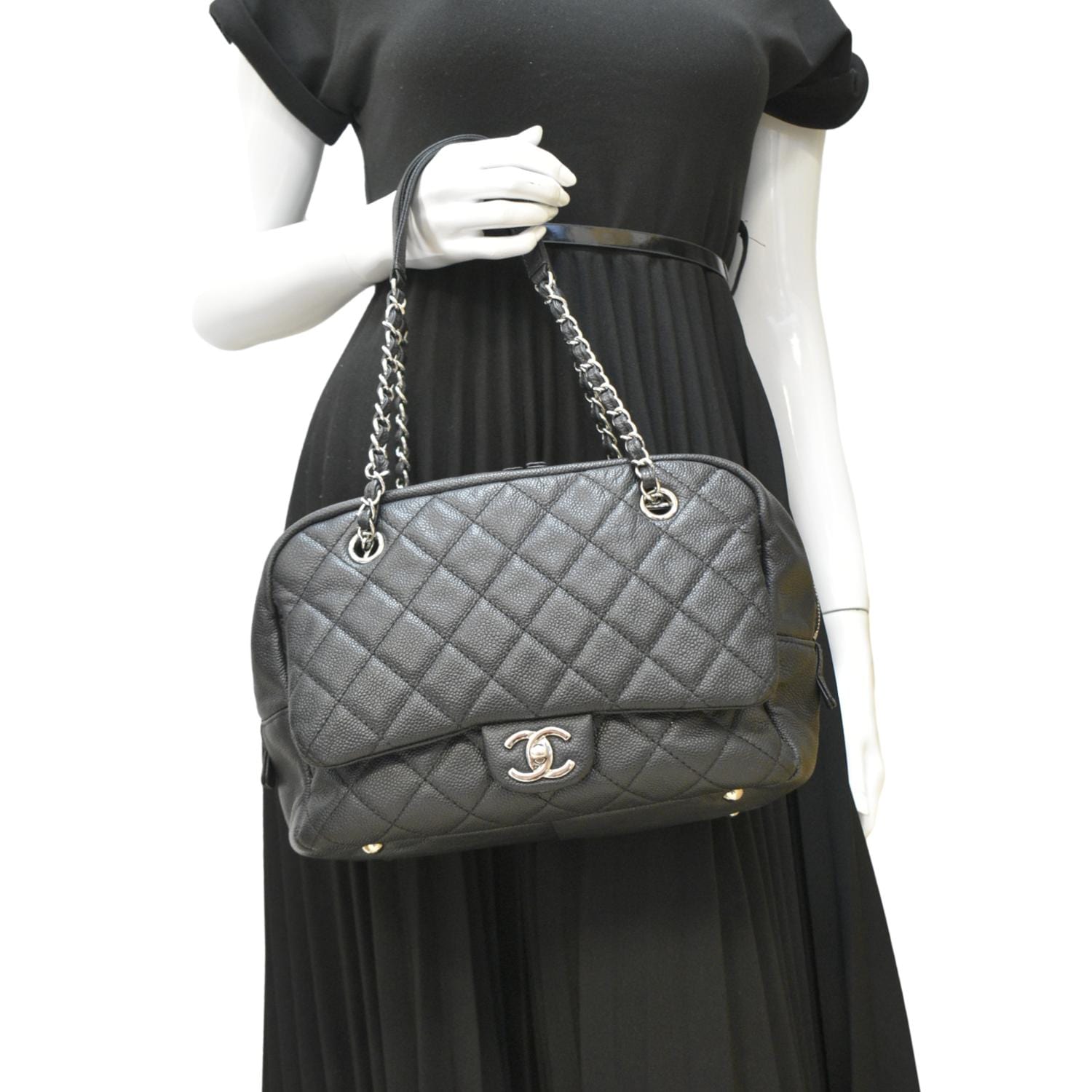 Chanel Camera Quilted Caviar Leather Shoulder Bag Black