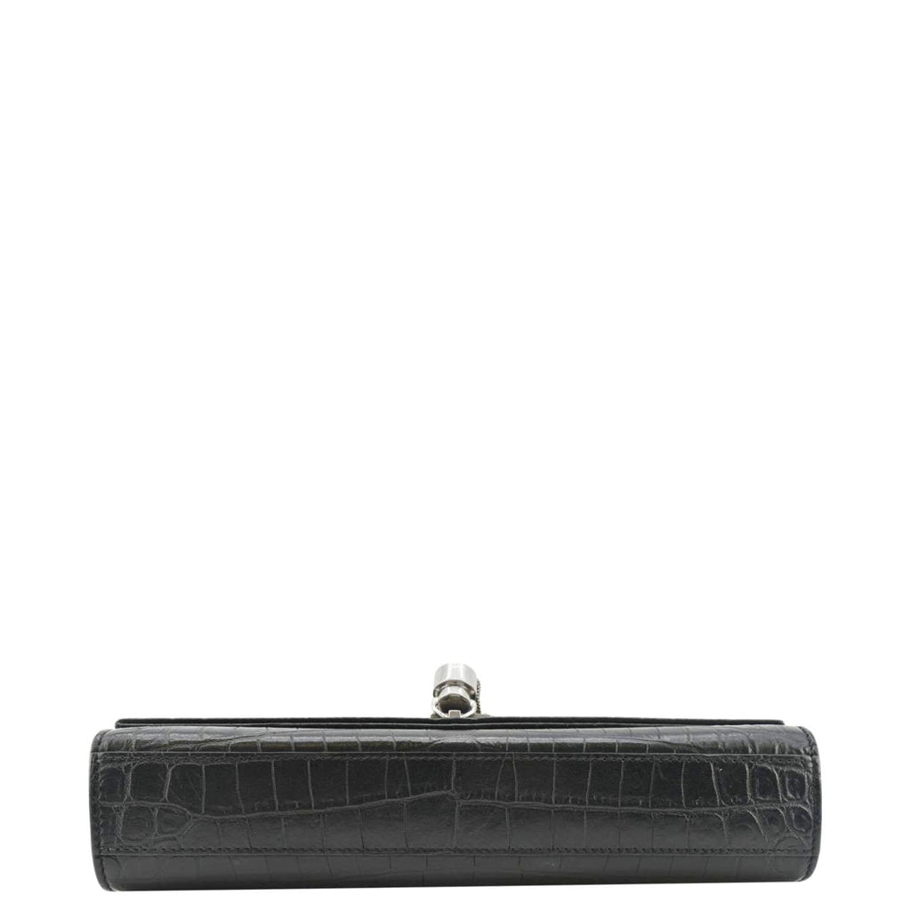 YVES SAINT LAURENT Kate Tassel Medium Crocodile Embossed Leather Crossbody Bag Black