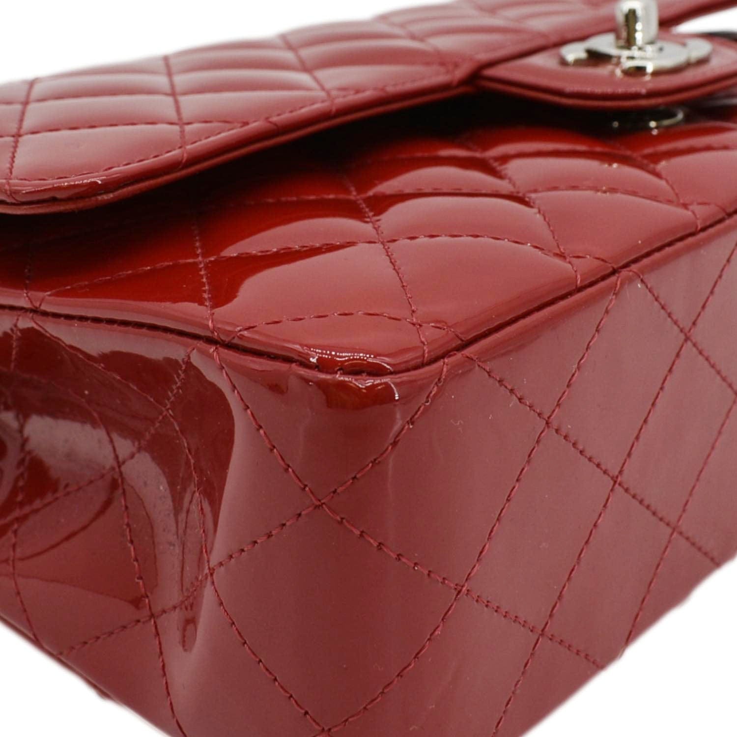 Chanel Classic Medium Double Flap Quilted Patent Leather Shoulder Bag Red
