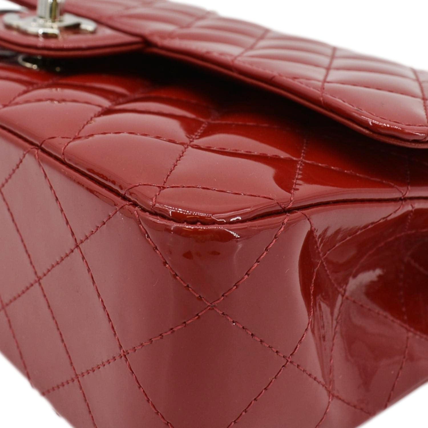 Chanel Classic Medium Double Flap Quilted Patent Leather Shoulder Bag Red