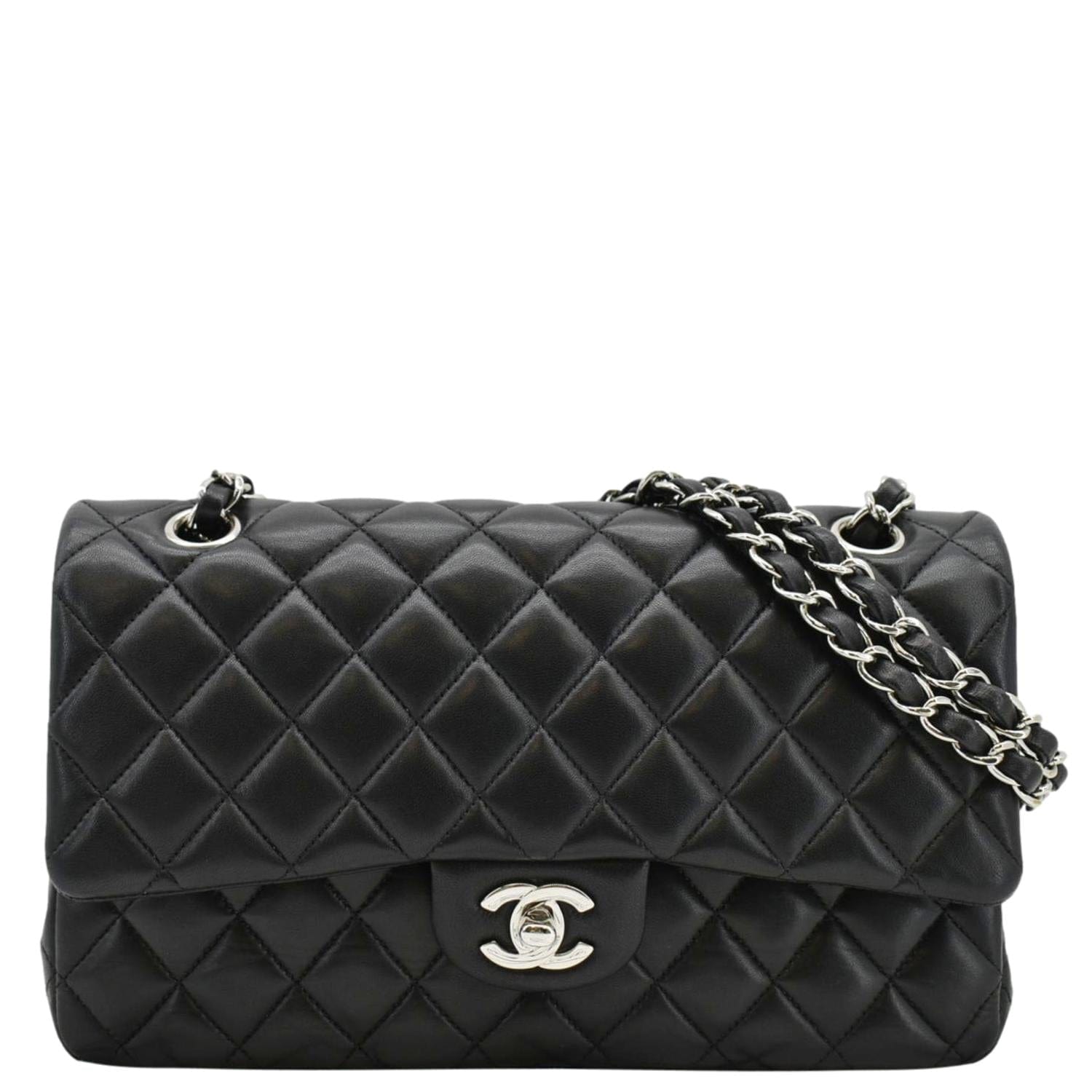 Chanel Classic Medium Double Flap Quilted Leather Shoulder Bag Black
