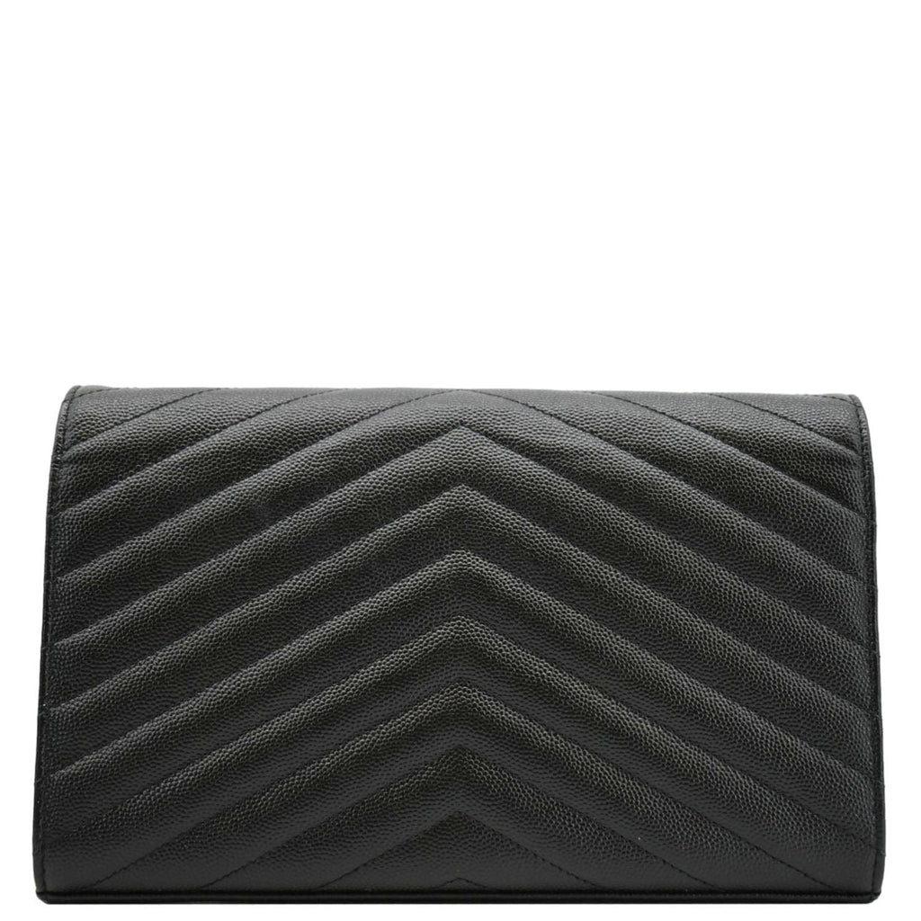 YVES SAINT LAURENT Cassandre Envelope Grain De Poudre Leather Chain Crossbody Bag Black