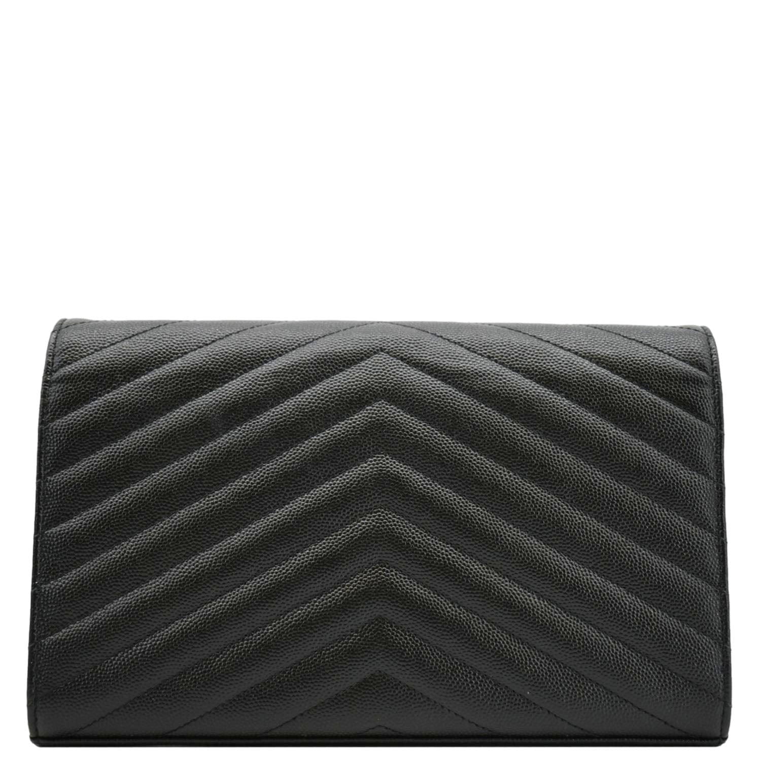 YVES SAINT LAURENT Cassandre Envelope Grain De Poudre Leather Chain Crossbody Bag Black