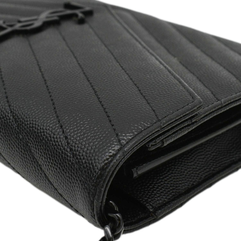 YVES SAINT LAURENT Cassandre Envelope Grain De Poudre Leather Chain Crossbody Bag Black