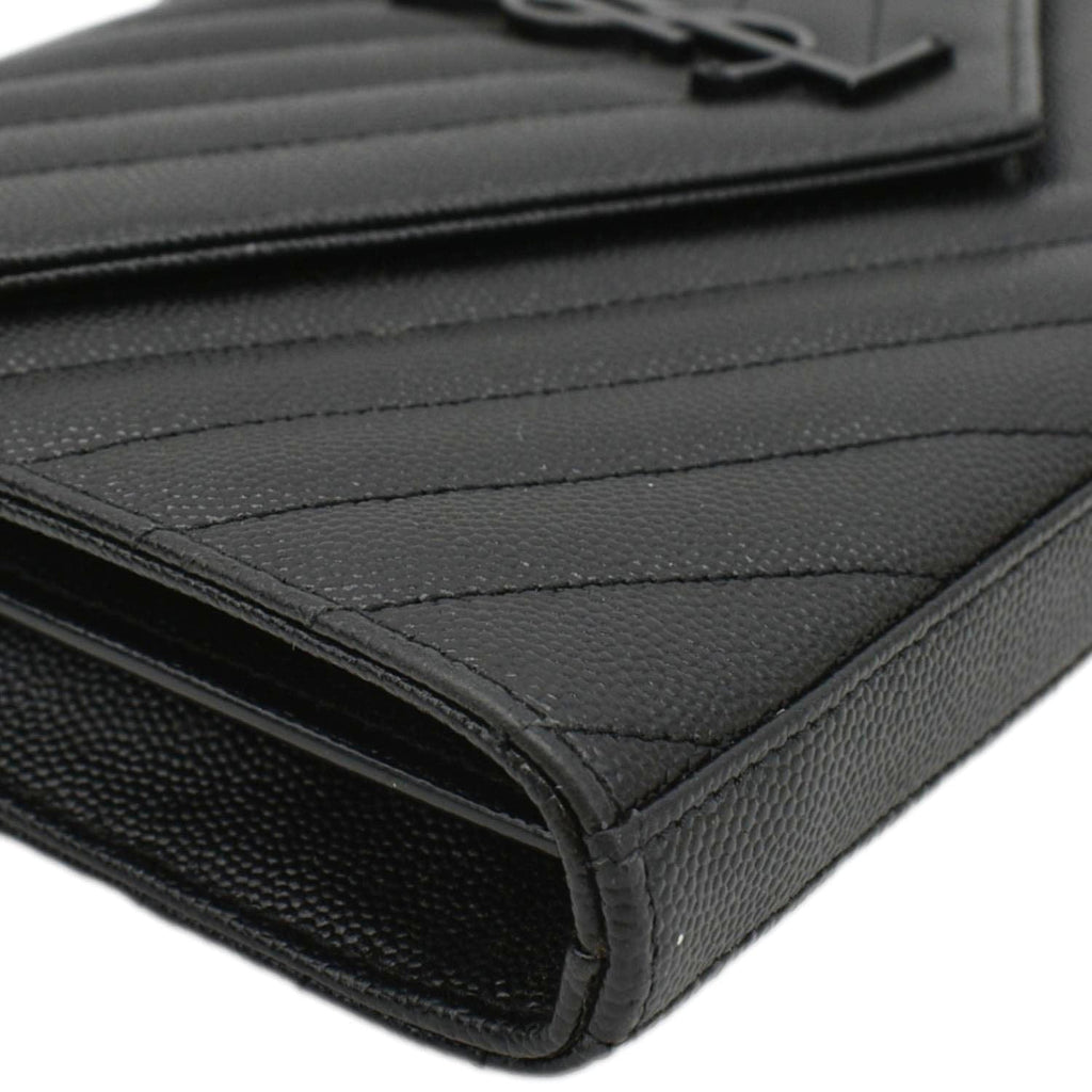 YVES SAINT LAURENT Cassandre Envelope Grain De Poudre Leather Chain Crossbody Bag Black