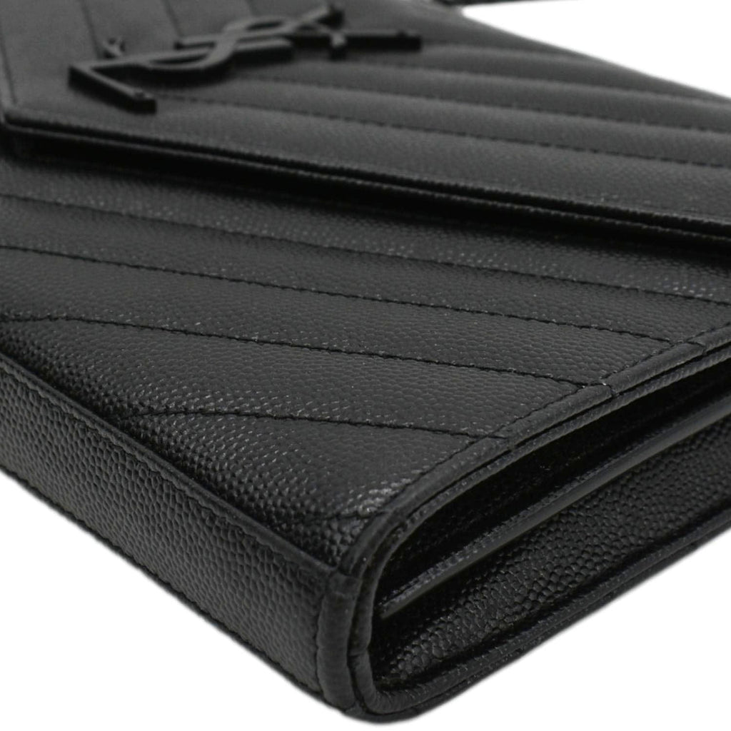 YVES SAINT LAURENT Cassandre Envelope Grain De Poudre Leather Chain Crossbody Bag Black