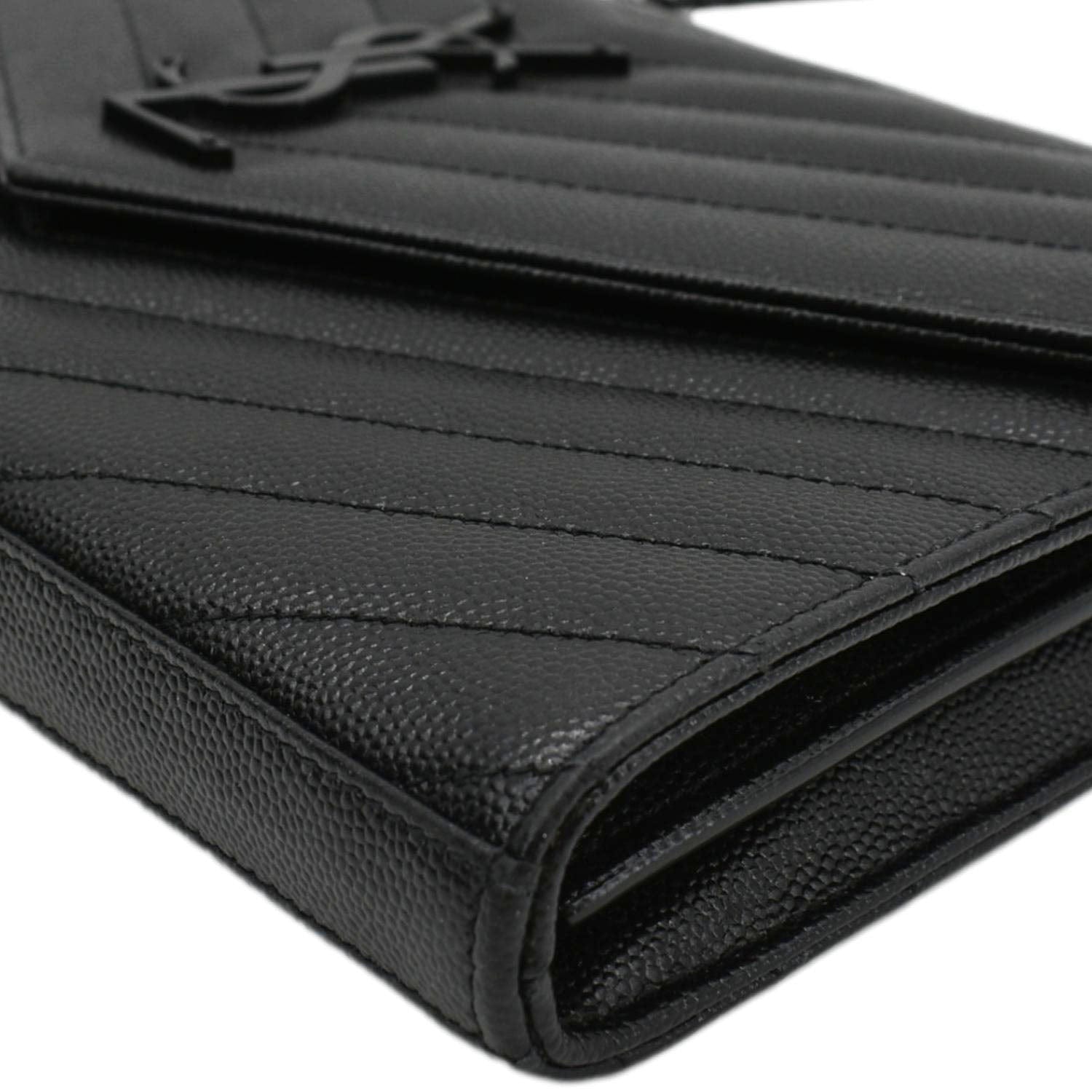 YVES SAINT LAURENT Cassandre Envelope Grain De Poudre Leather Chain Crossbody Bag Black