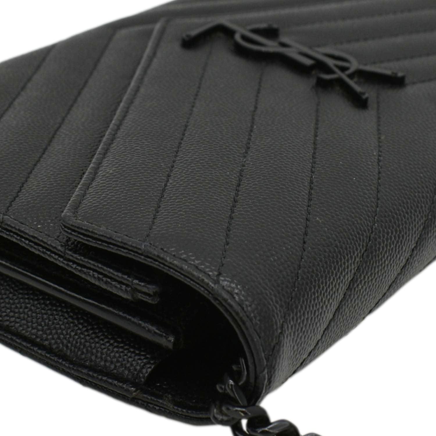 YVES SAINT LAURENT Cassandre Envelope Grain De Poudre Leather Chain Crossbody Bag Black