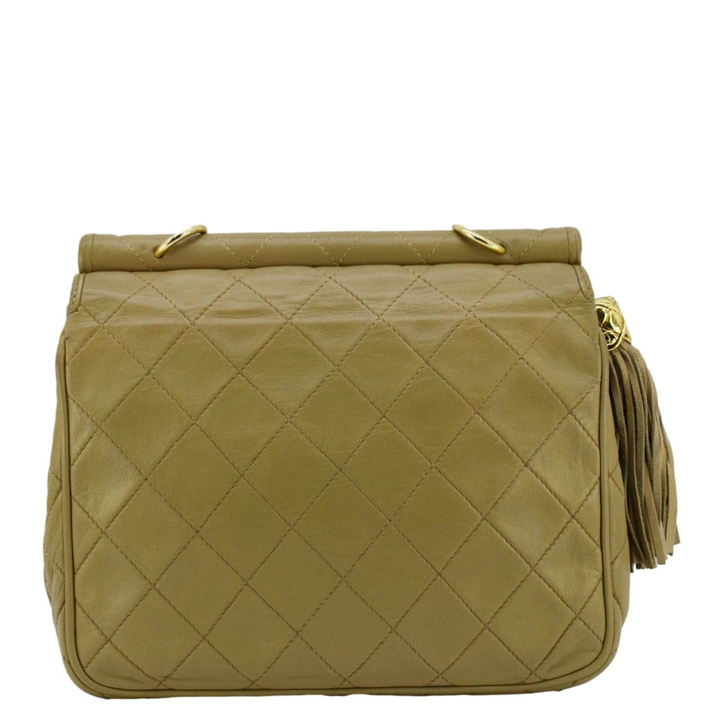 Chanel Tassel Flap Quilted Leather Camera Case Shoulder Bag Beige