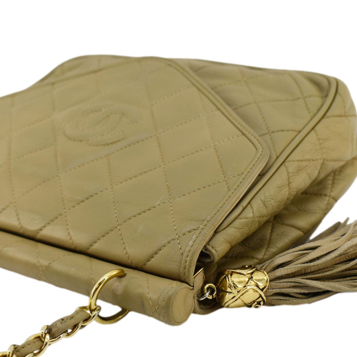 Chanel Tassel Flap Quilted Leather Camera Case Shoulder Bag Beige
