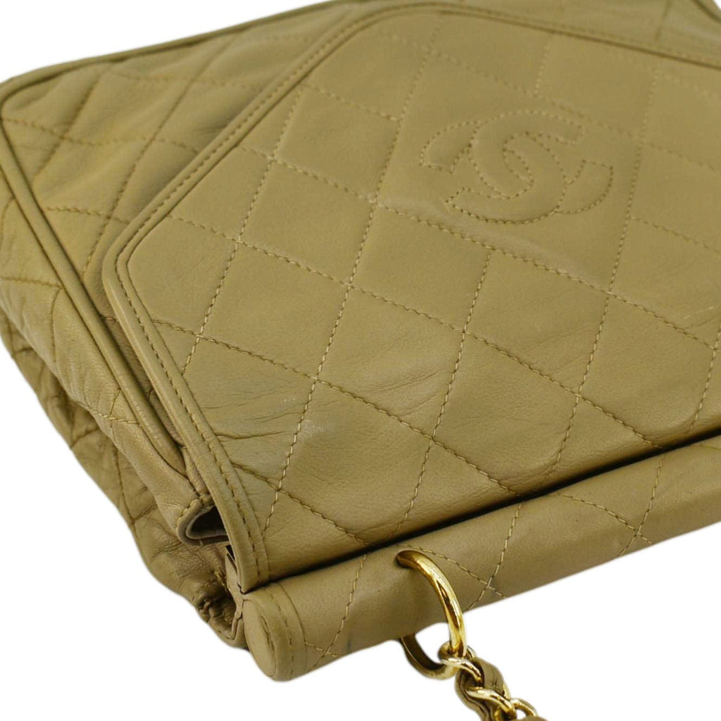 Chanel Tassel Flap Quilted Leather Camera Case Shoulder Bag Beige