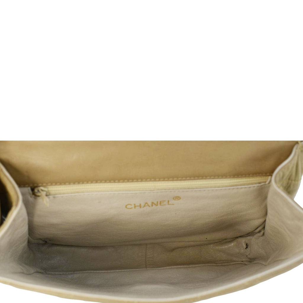Chanel Tassel Flap Quilted Leather Camera Case Shoulder Bag Beige