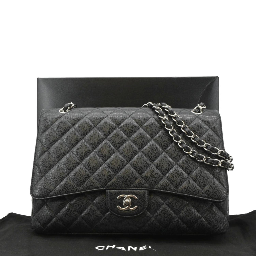 Chanel Classic Maxi Single Flap Caviar Leather Shoulder Bag Black