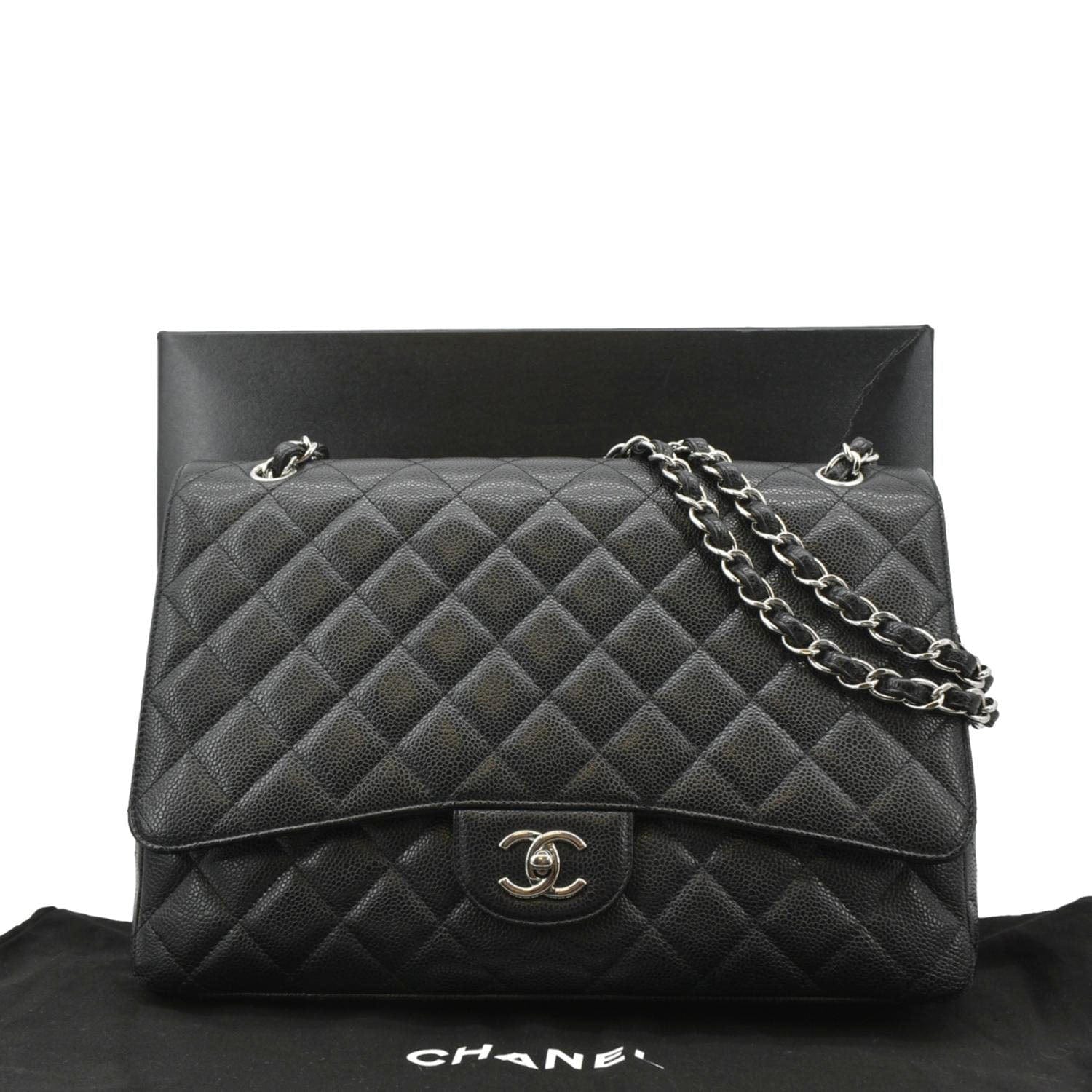Chanel Classic Maxi Single Flap Caviar Leather Shoulder Bag Black