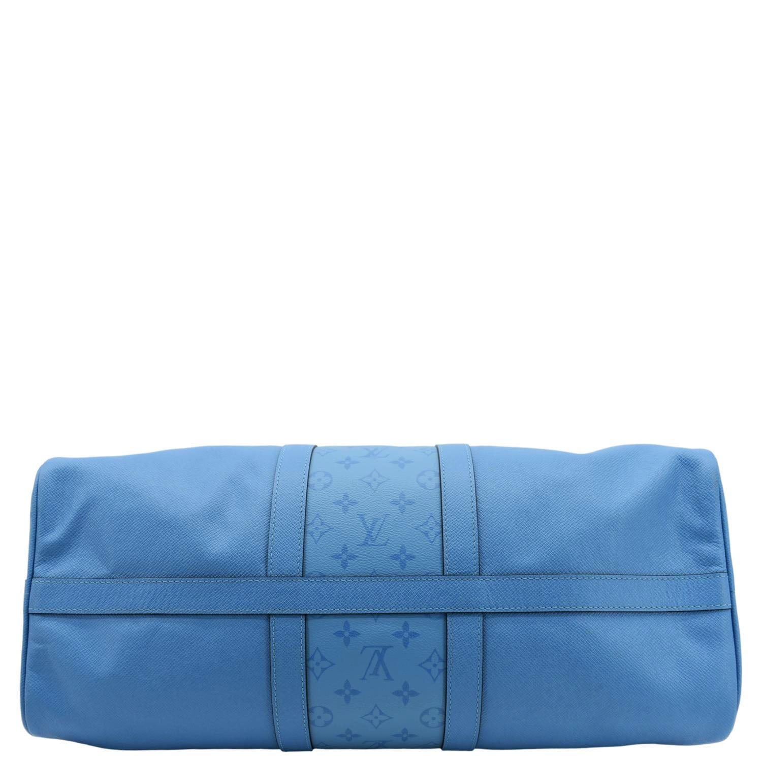 LOUIS VUITTON Keepall 50 Bandouliere Monogram Taiga Leather Travel Bag Blue